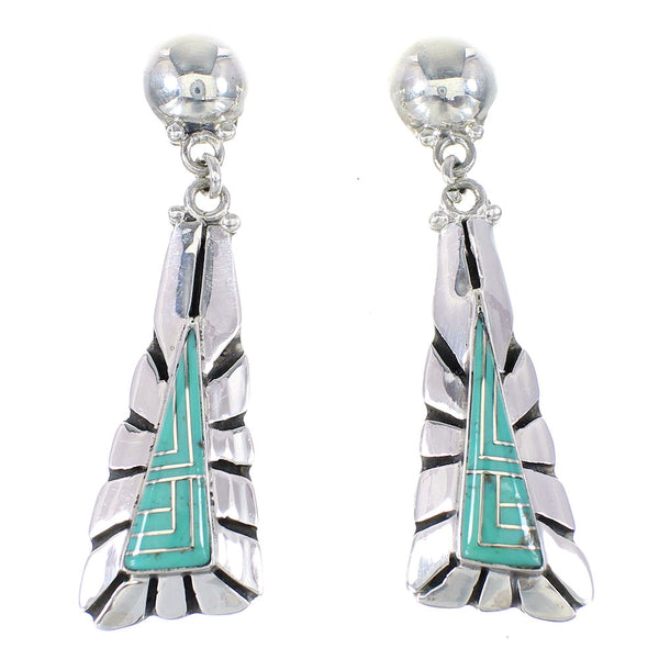 Southwest Turquoise Sterling Silver Post Dangle Earrings AX94951